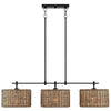 3 Light Rustic Drum Hand Woven Rattan Pendant Light