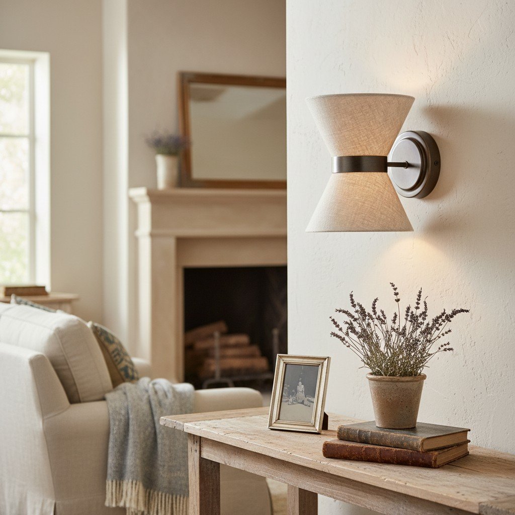 Ankora Wall Light - Bow-Tie Linen Shade Design Aged Brass Metal Sconce for Hallway