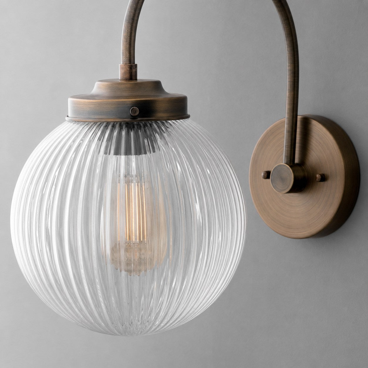 Glorica Glass Aged Brass Wall Sconce - Ribbed Glass Shade Industrial Style Lighting