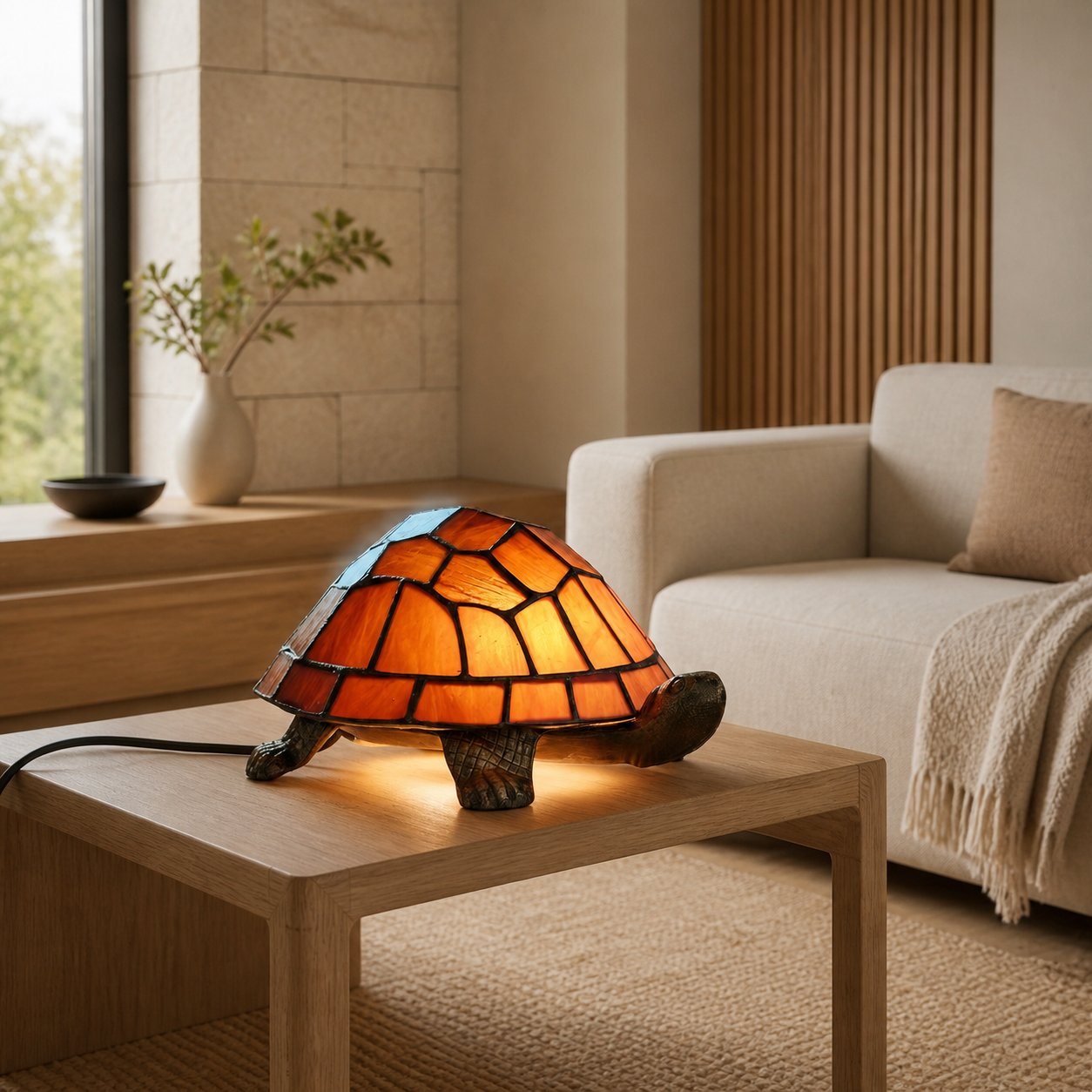 TiffStar Tortoise Pattern Stained Glass Table Lamp - Tiffany Style Decorative Light for Indoor Accent Lighting