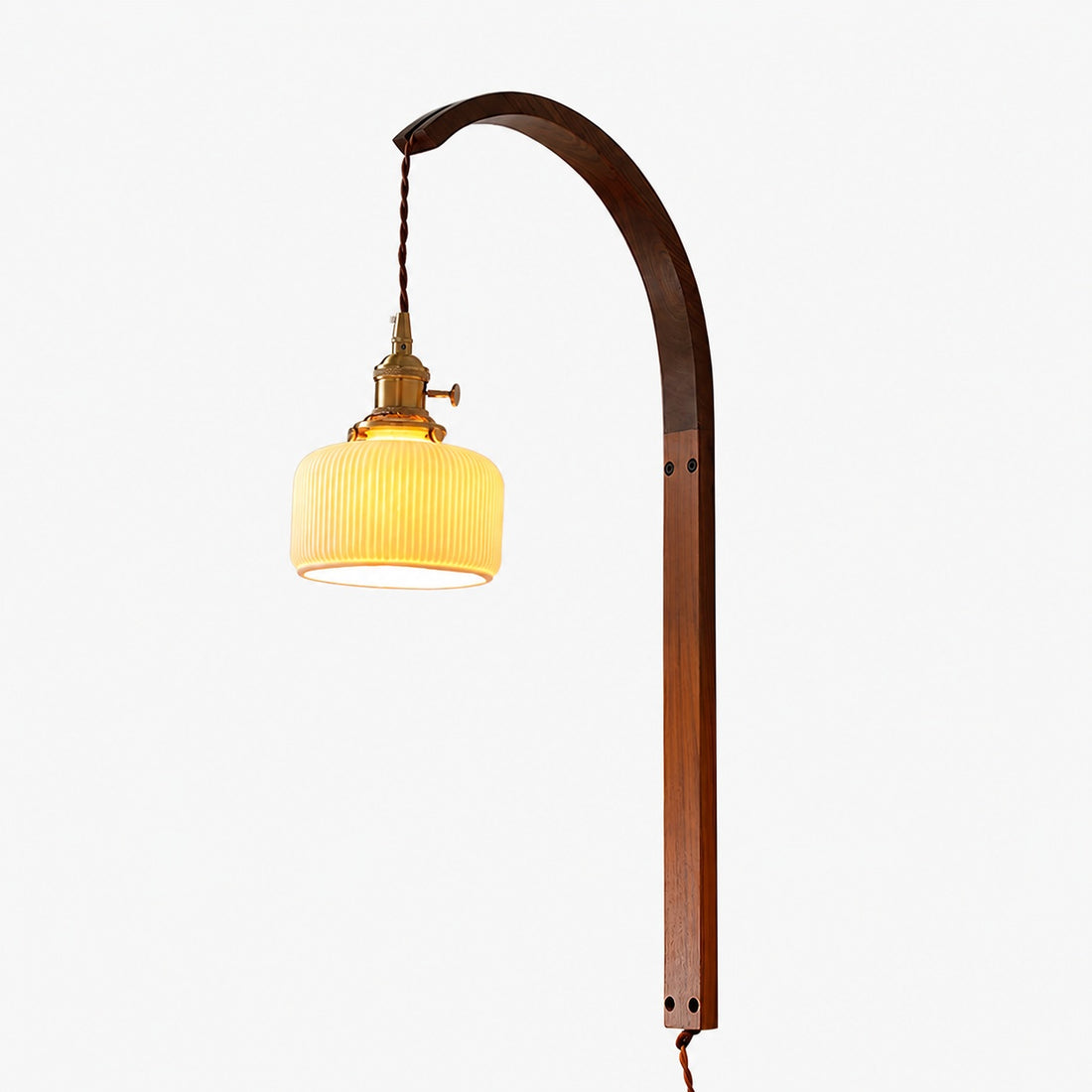 Curved Walnut Ceramic Plug-in Wall Light