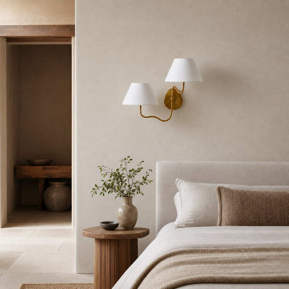 Kulo Fabric Wall Light – Modern Double Arm Linen Wall Sconce for Living Room