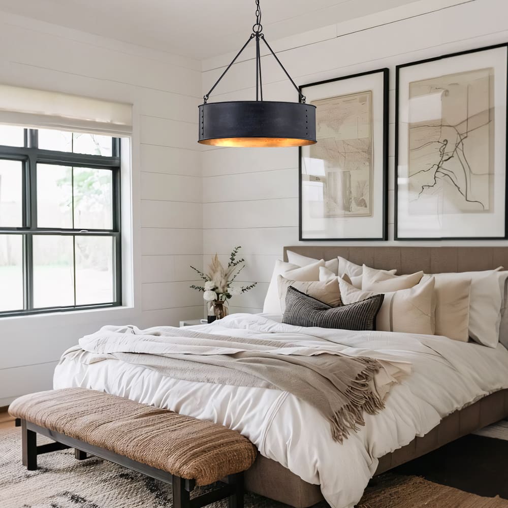 Industrial Black Drum Pendant Light - Metal Pendant For Dinning Room