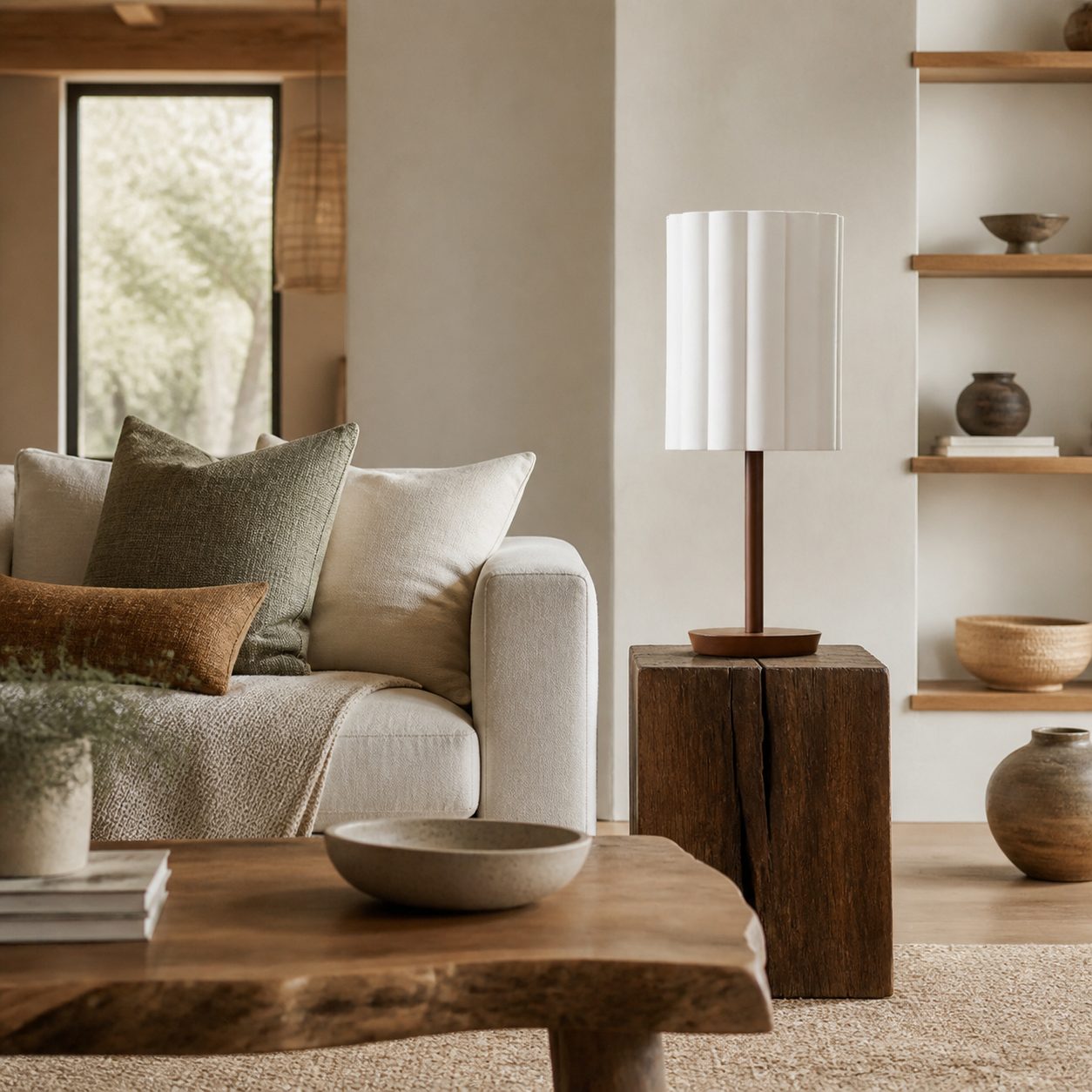 Linbron Modern Fabric Shade Table Lamp with Wood Base – Soft Ambient Lighting for Bedroom or Living Room