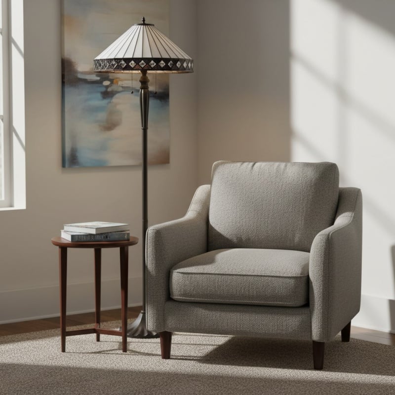 TiffStar Art Glass Floor Lamp with Ornamental Pattern Shade – Standing Light for Living Rooms