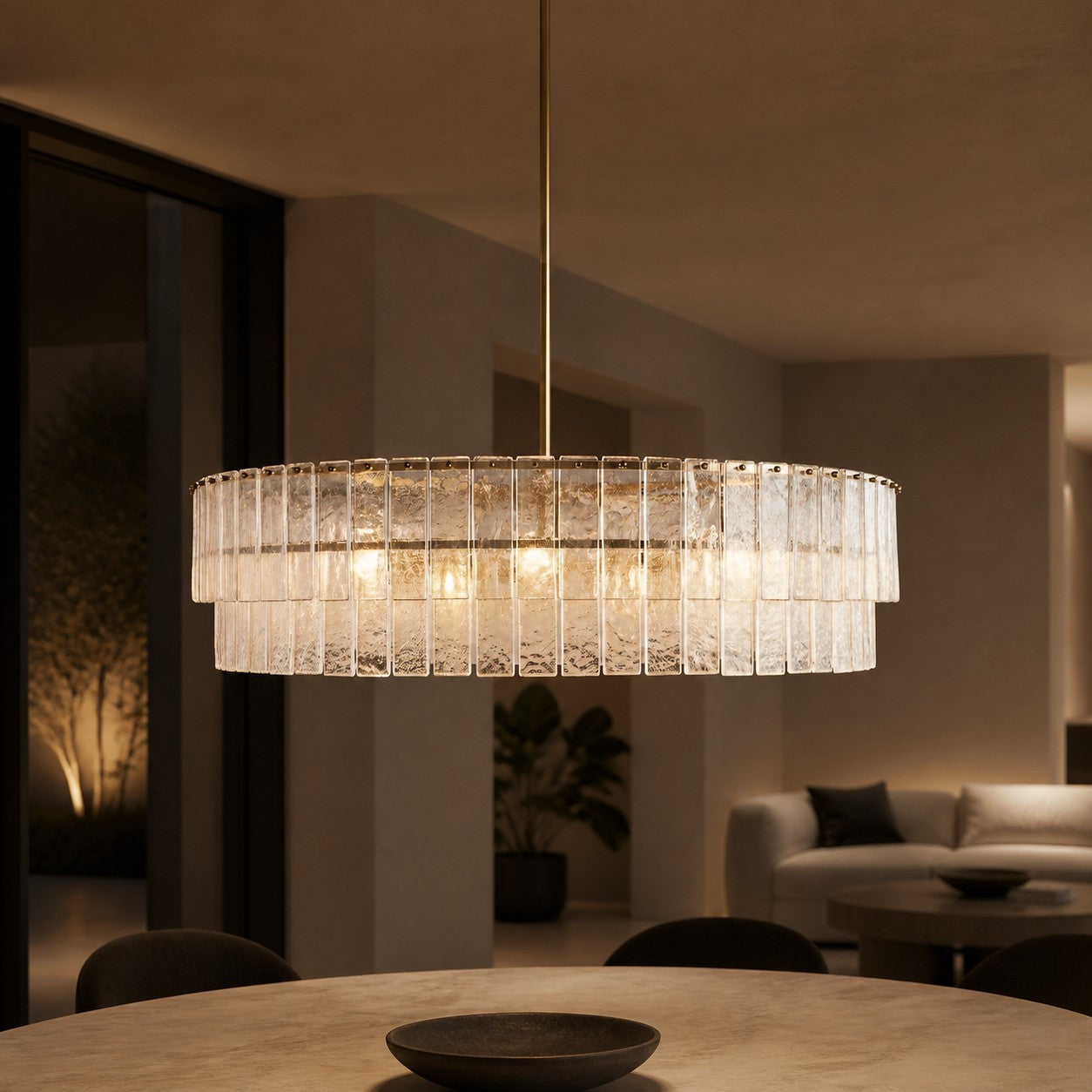 Lumvey Textured Glass Chandelier - Luxury Handcrafted Two-Tier Round Chandelier for Living Room