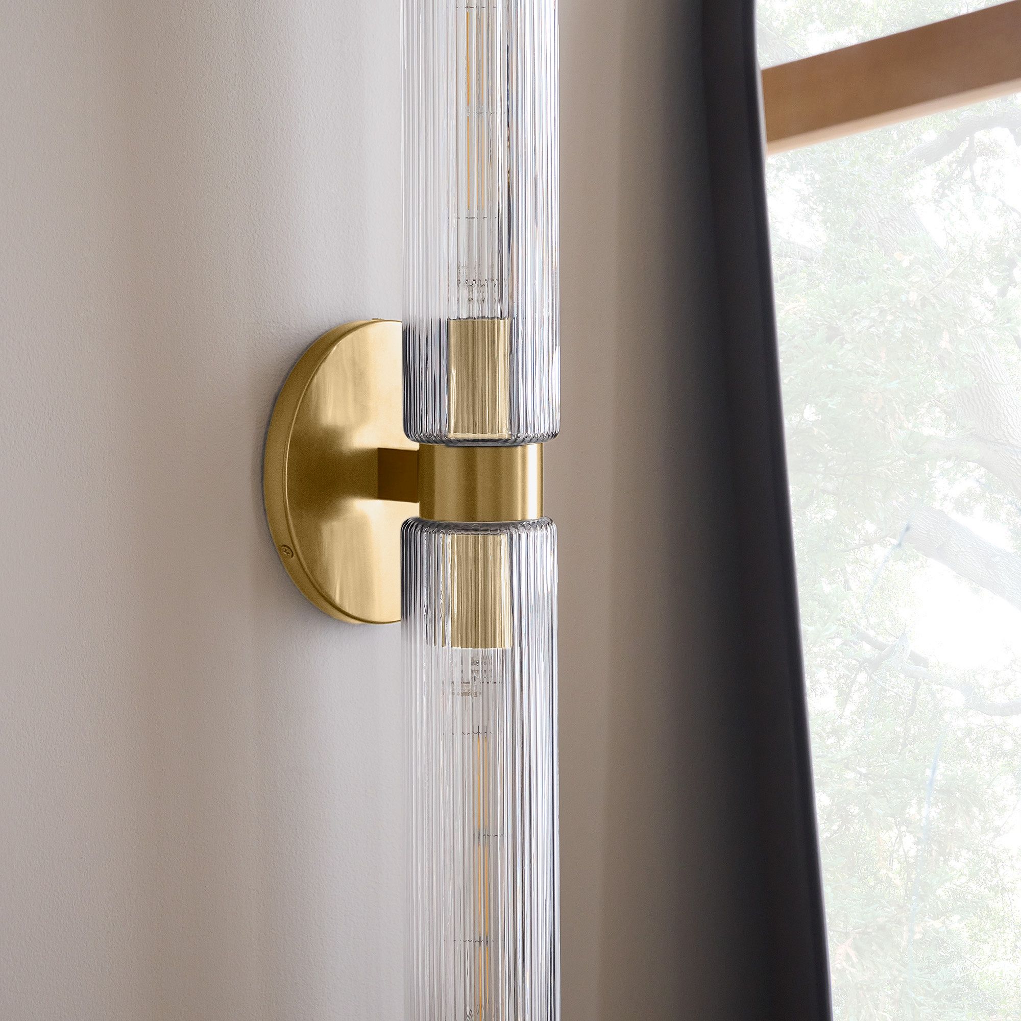 Rivora Modern Fluted Glass Wall Light - Double Short Indoor Outdoor Sconce