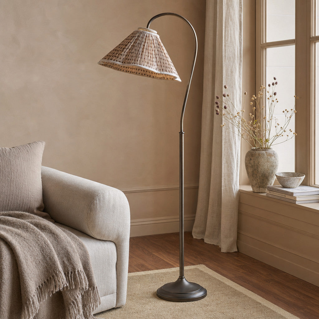 Solmire Floral Gooseneck Floor Lamp - Pleated Fabric Metal Shade for Living Room and Bedroom