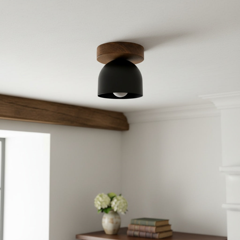 Metio Dome Modern Rustic Ceiling Light - Wooden and Metal Fusion