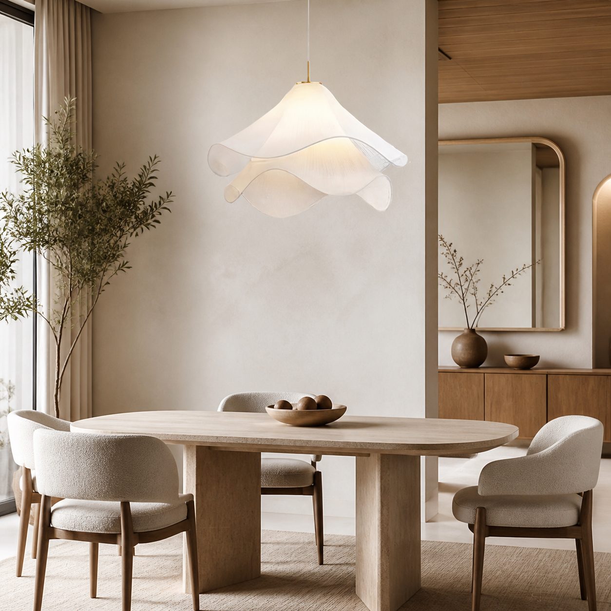 Ethereal Bloom French Floral Pleated Fabric Pendant Light