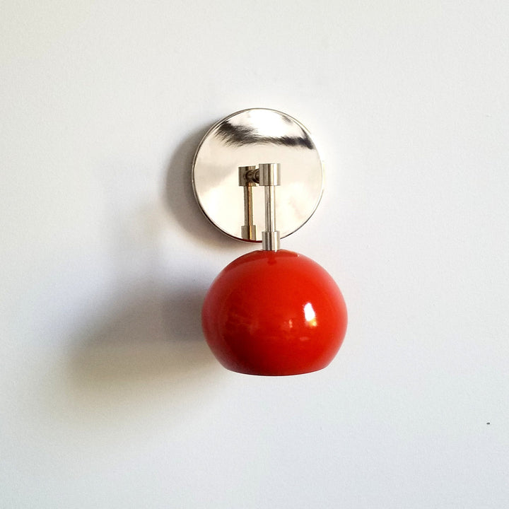 Mid Century Flame Orange Globe Wall Sconce - Modern Brass Or Chrome Light