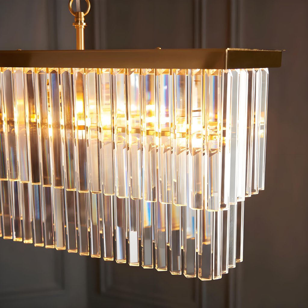 Vitralon Linear Pendant Lamp - Diamond-Shaped Glass Lampshade (Crystal-Clear) - Fits Living and Dining Rooms