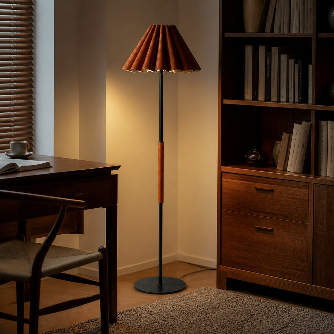 Vintage leather floor lamp in a refined interior