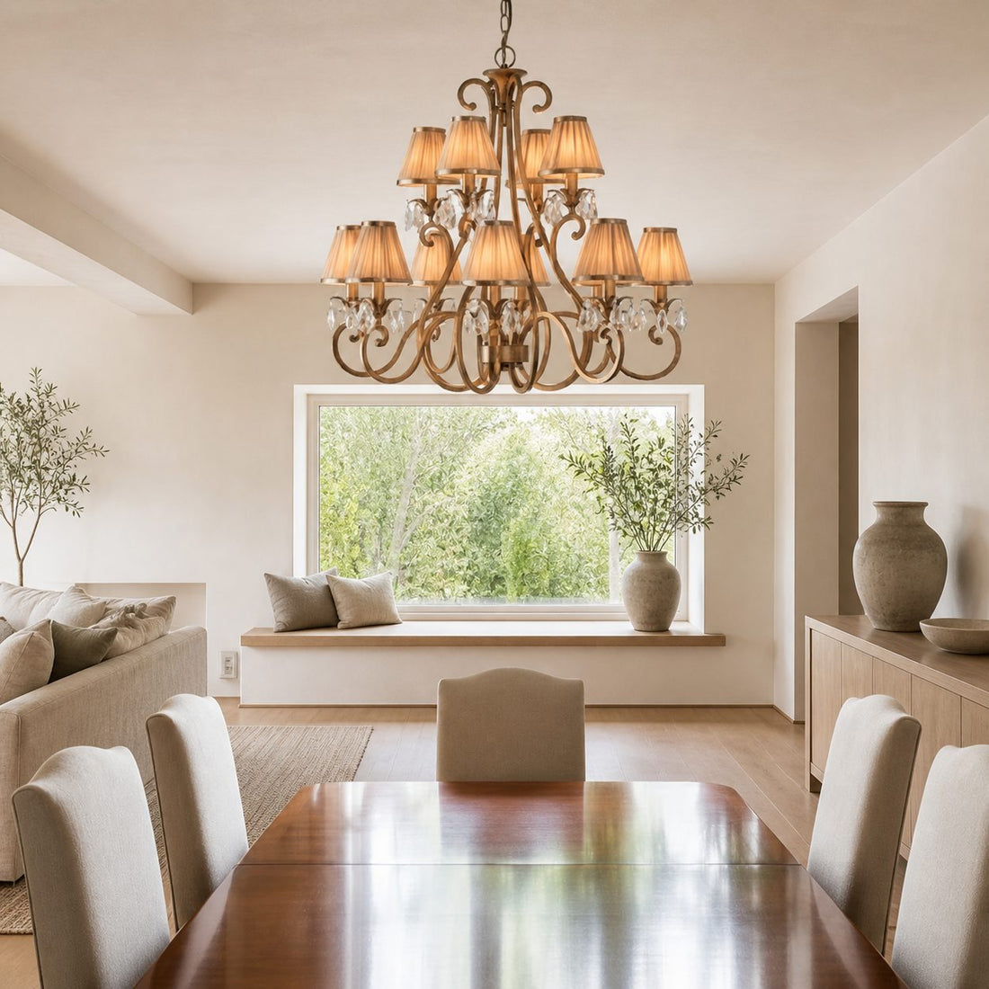 Talonis Multi-light Fabric Chandelier - Elegant Metal Curved Arms for Dining and Living