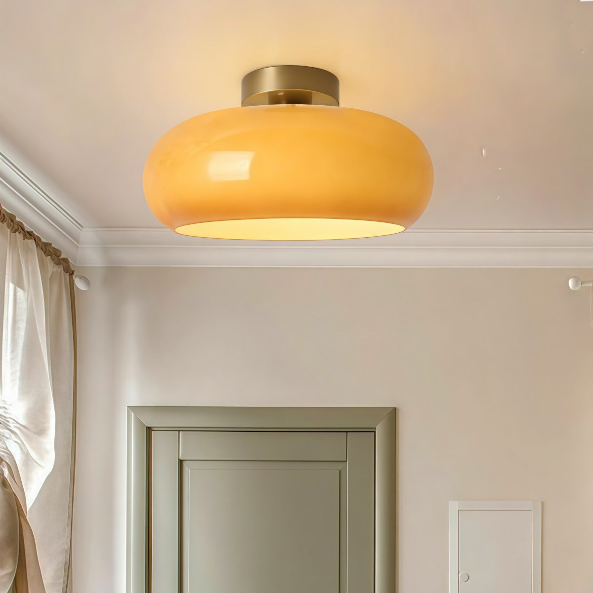 Nordic Style Bauhaus Glass Ceiling Lamp - Retro Brass Glass Disc Light
