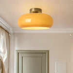 Load image into Gallery viewer, Retro Brass Bauhaus Glass Disc Ceiling Lamp
