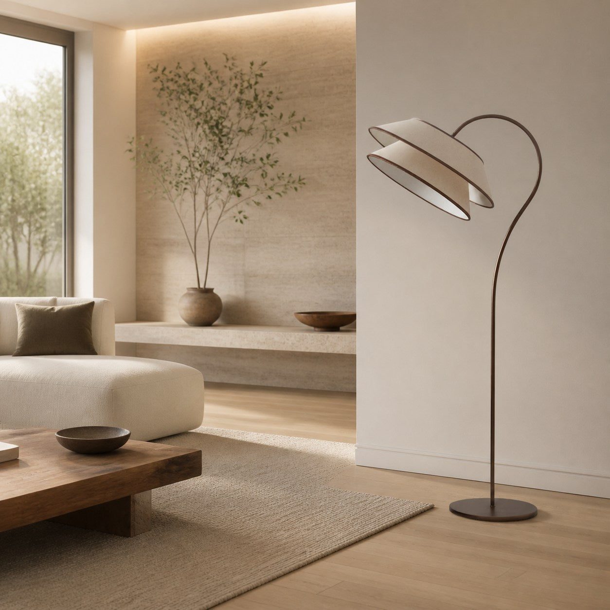 Tarivon Stacked Floor Lamp – Modern Antique Linen Shade for Bedroom & Living Room