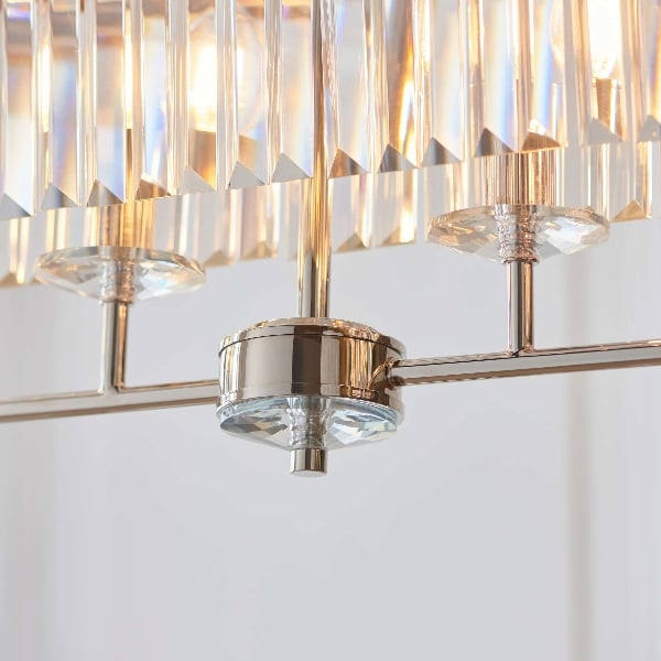 Beveline 4-Light Linear Ceiling Pendant With Cut Faceted Glass - Sleek Metal Frame For Dining
