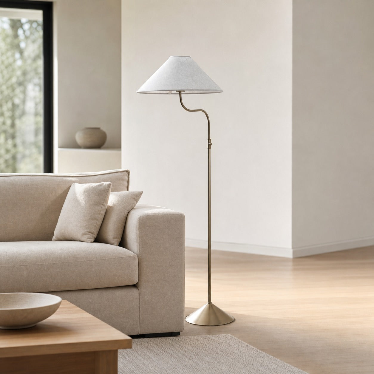 Fibura Elegant Floor Lamp Linen Shade Champagne Bronze – Add Warmth