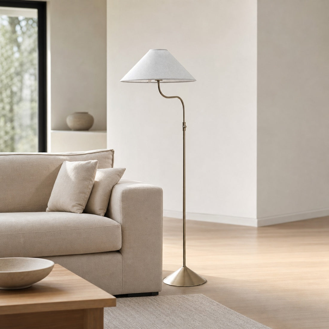 Fibura Elegant Floor Lamp Linen Shade Champagne Bronze – Add Warmth