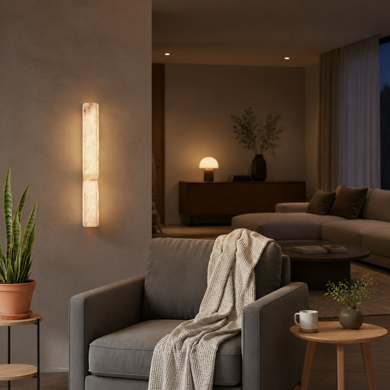 Albesque Curved Wall Lamp - Modern Alabaster Wall Lamp for Bedrooms and Living Rooms