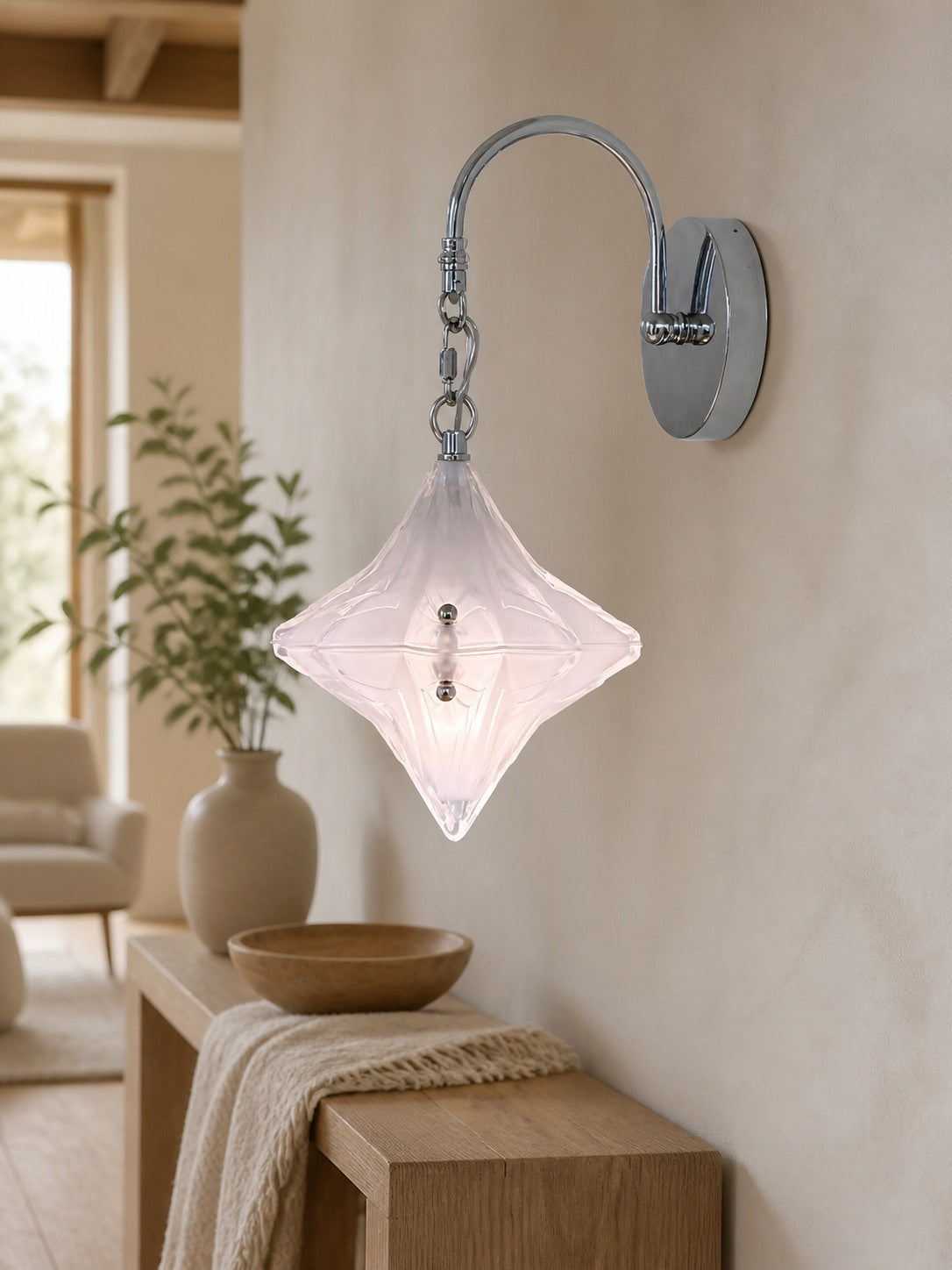 Art Deco Star Wall Sconce - Frosted Glass Light for Hallway - Astris Selene