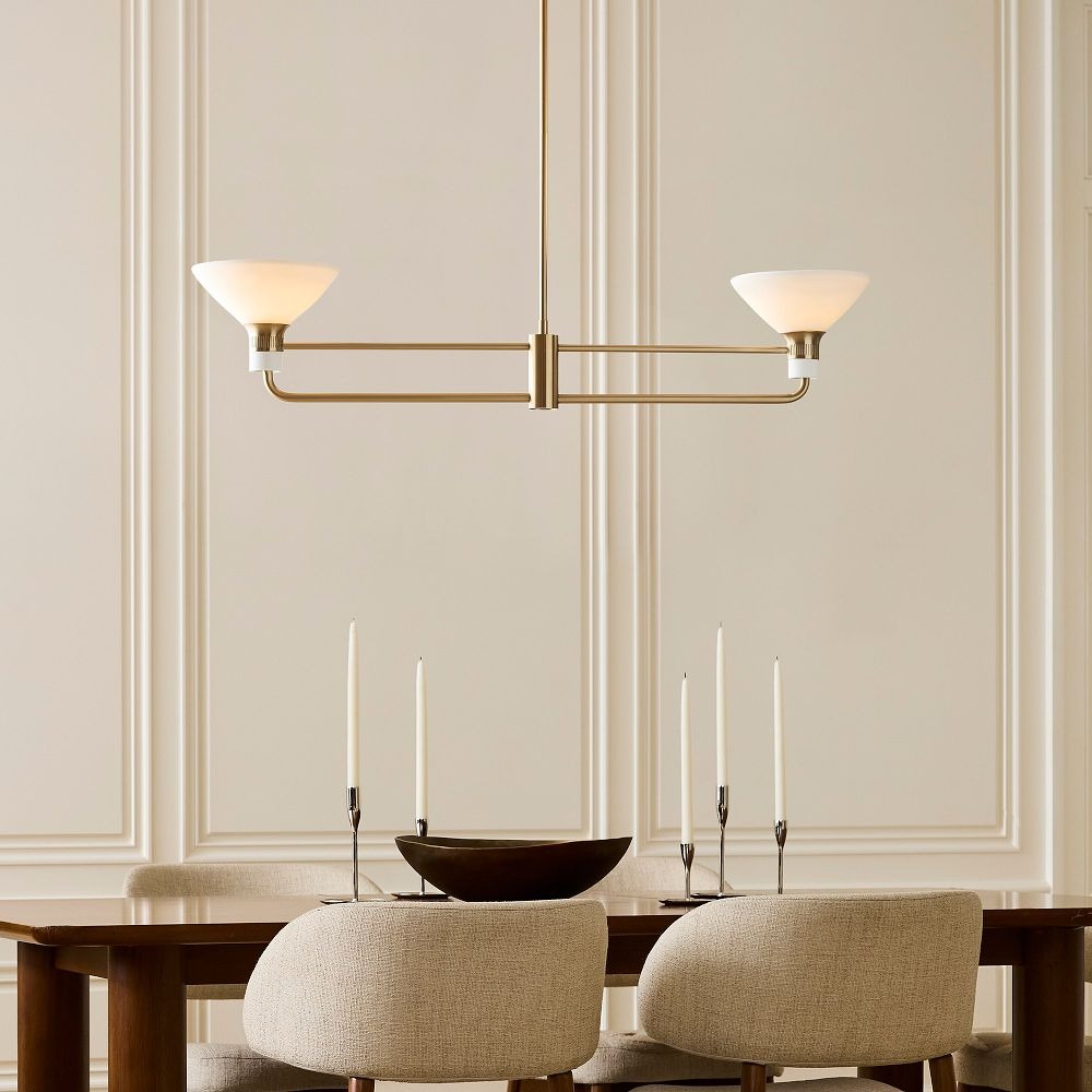Calvor Linear 2 Light Chandelier - Porcelain Shades and Bronze Finish