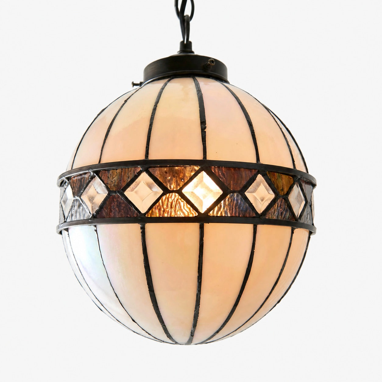 TF Fargo Tiffany Style Globe Pendant – Handcrafted Art Glass Sphere Light for Kitchen Island