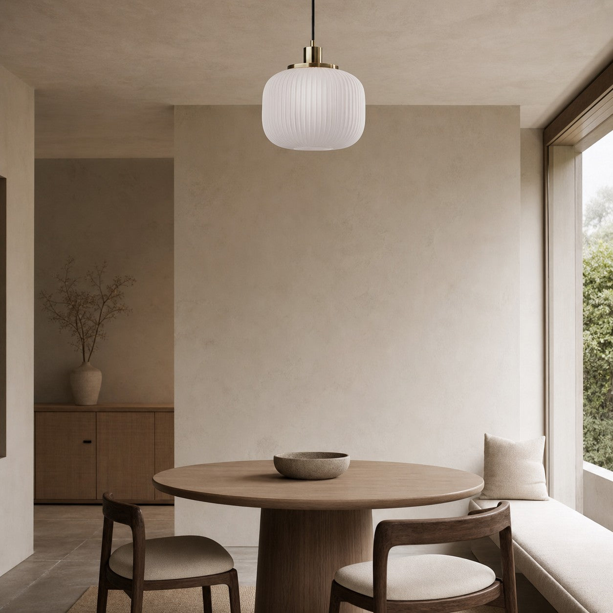 Pelviona Modern Ribbed Glass Pendant - Frosted & Brass Ceiling Light Add Timeless Charm to Your Space