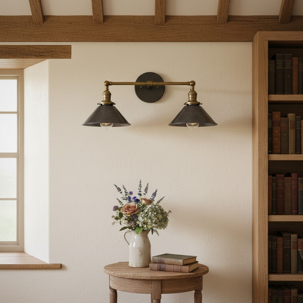 Conique Metal Two-Light Industrial Vanity Sconce – Wall Fixture for Bathroom & Hallway