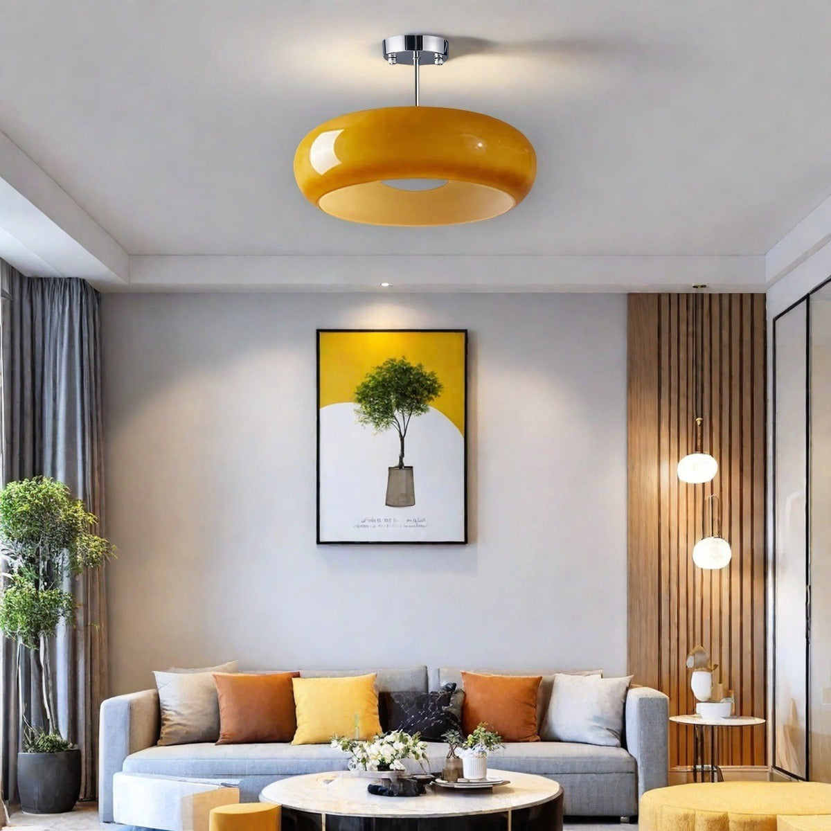 Nordic Style Bauhaus Glass Ceiling Lamp - Retro Brass Glass Disc Light