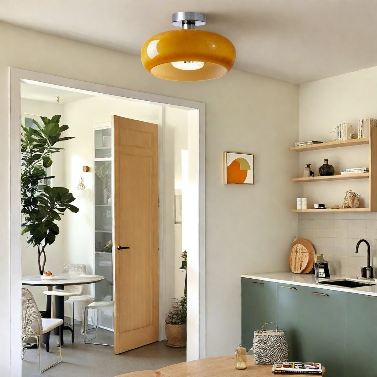 Nordic Style Bauhaus Glass Ceiling Lamp - Retro Brass Glass Disc Light