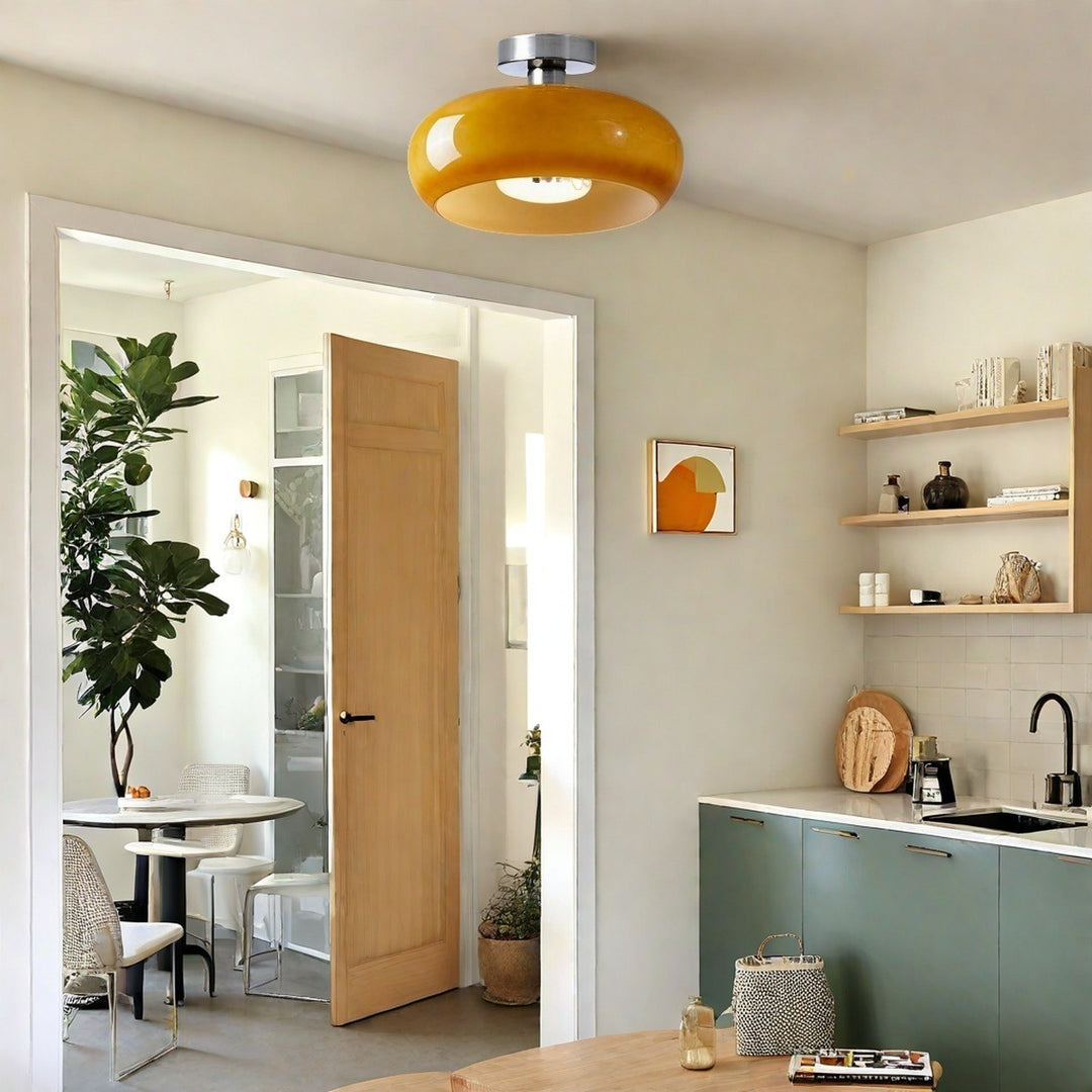 Retro Brass Bauhaus Glass Disc Ceiling Lamp