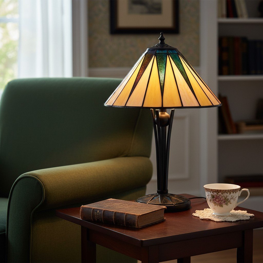 TF Dark Star Tiffany Style Geometric Shade Table Lamp for Bedroom and Accent Lighting