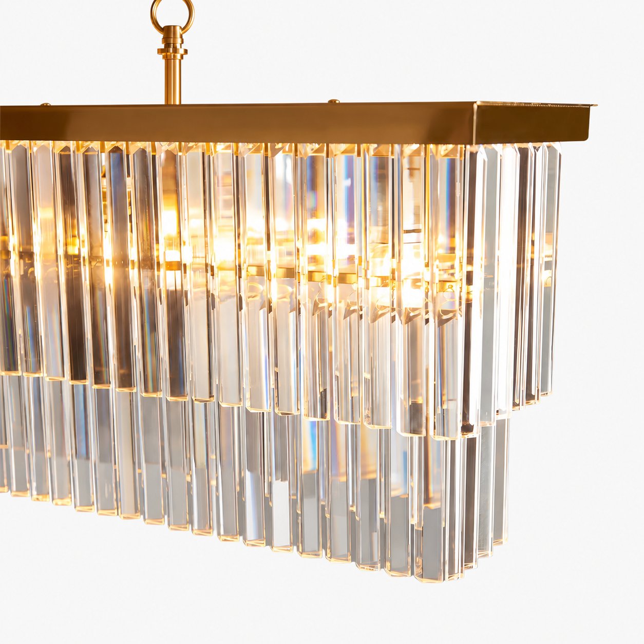 Vitralon Linear Pendant Lamp - Diamond-Shaped Glass Lampshade (Crystal-Clear) - Fits Living and Dining Rooms