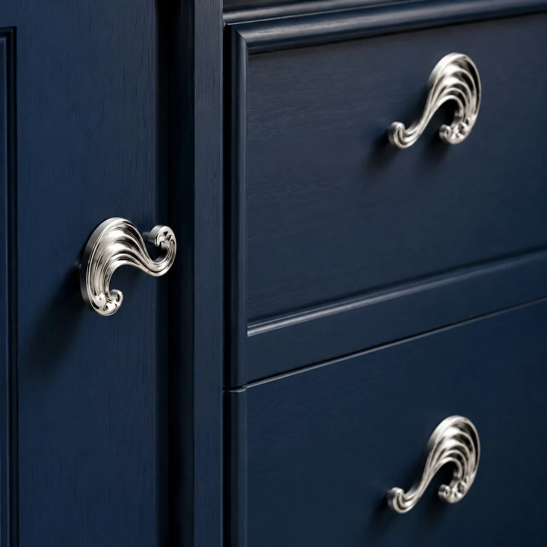 Wave Chrome cabinet knob installed scene