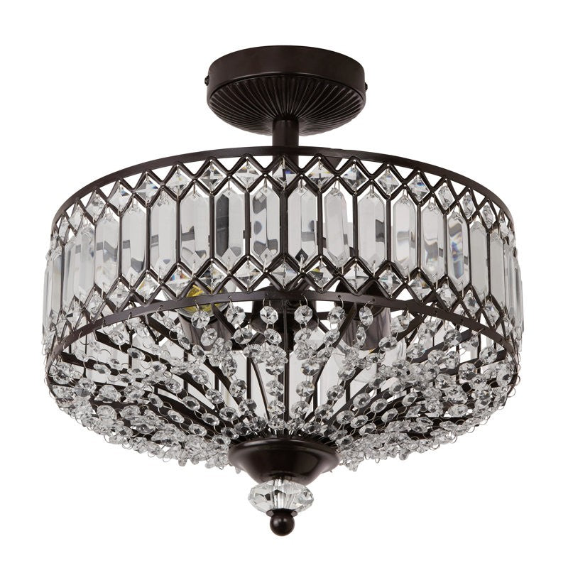 Crystal Drum Ceiling Light –  Glass Semi Flush Mount Lamp for Hallway