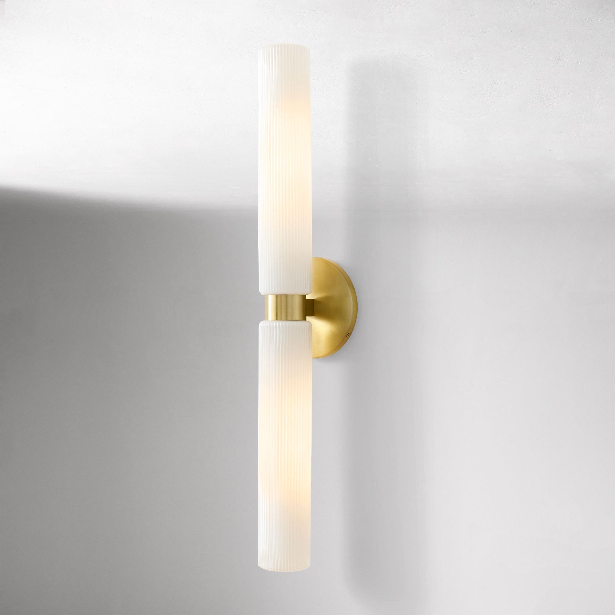 Rivora Modern Fluted Glass Wall Light - Double Short Indoor Outdoor Sconce