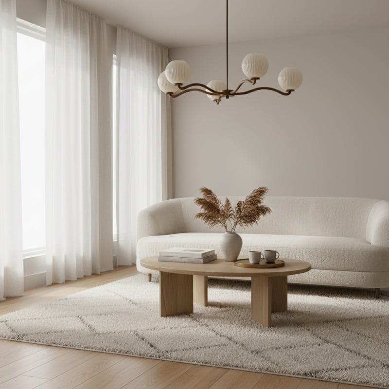 Shella Contemporary Five‑Globe Chandelier – Wood Metal Glass Pendant Lighting for Bedroom or Dining