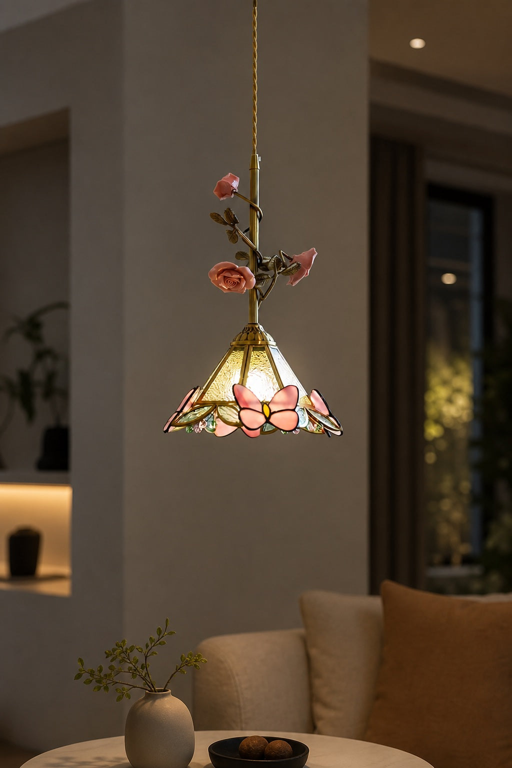 Lalique Rose Glass Pendant Lamp