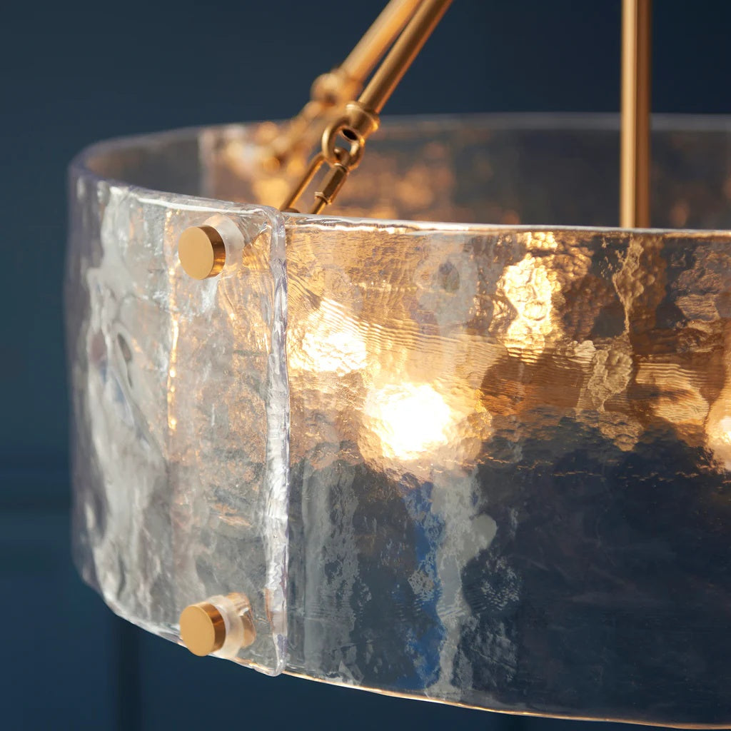Panellux Decorative Pendant - Handcrafted Curved Glass Panels Brushed Brass Finish for Foyer