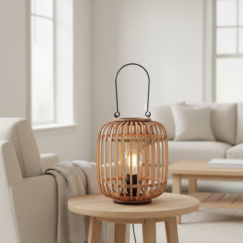 Yumeko Ambient Table Lamp - Open Bamboo Cage Design Stylish and Eco Friendly for Living & Bedroom