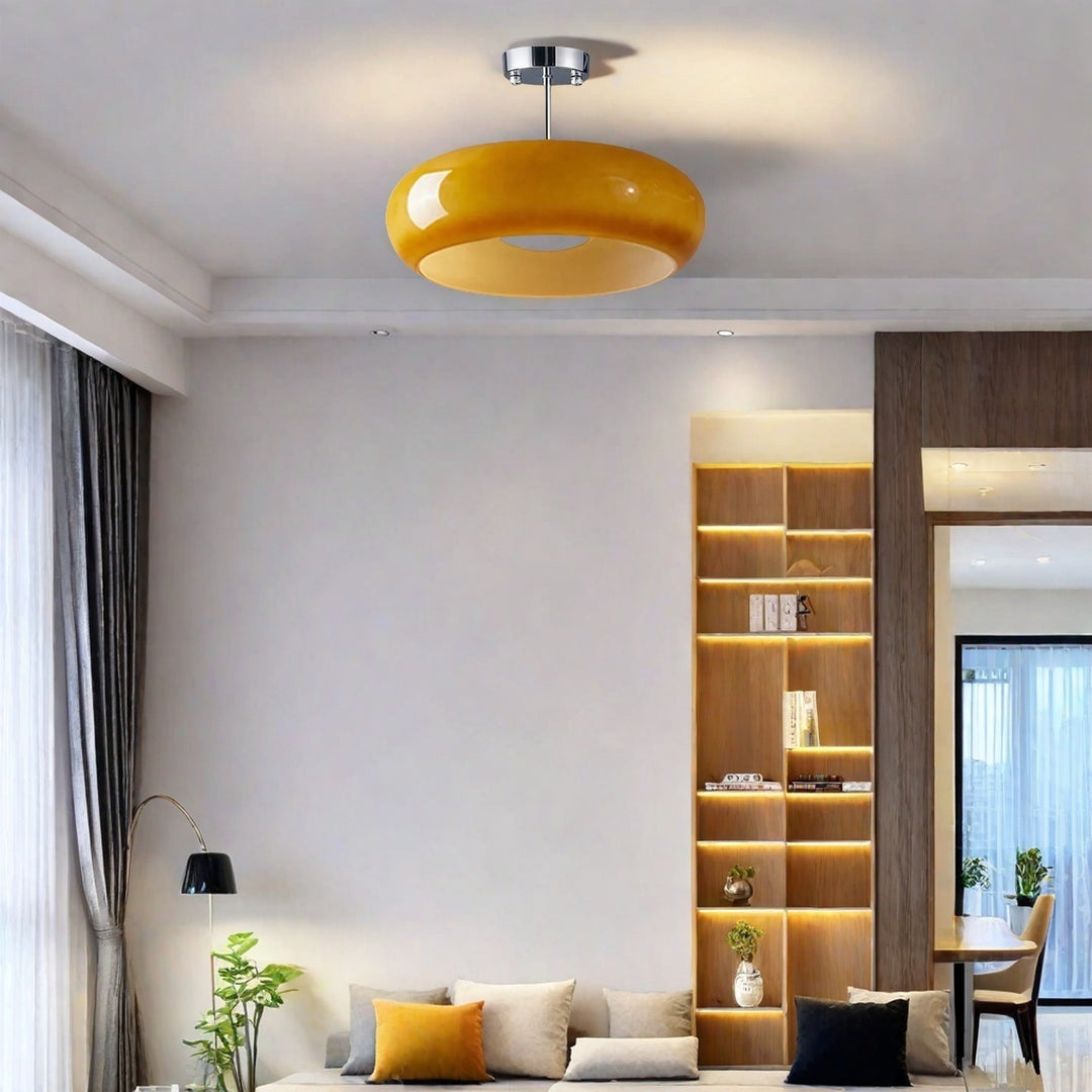 Retro Brass Bauhaus Glass Disc Ceiling Lamp