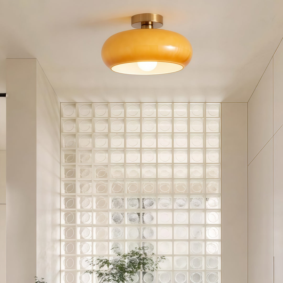Retro Brass Bauhaus Glass Disc Ceiling Lamp