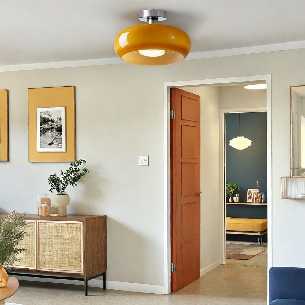 Nordic Style Bauhaus Glass Ceiling Lamp - Retro Brass Glass Disc Light