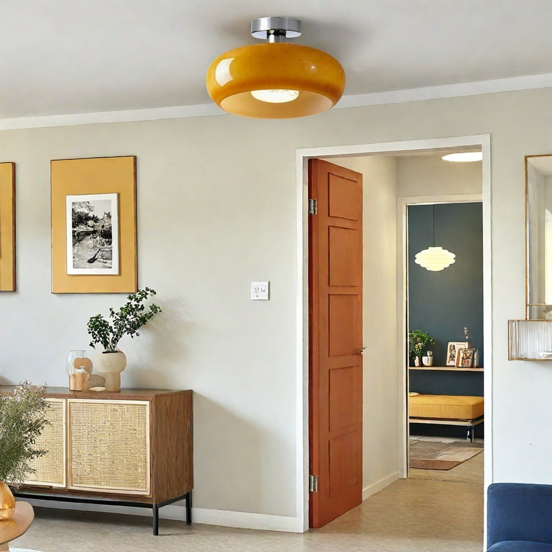 Retro Brass Bauhaus Glass Disc Ceiling Lamp