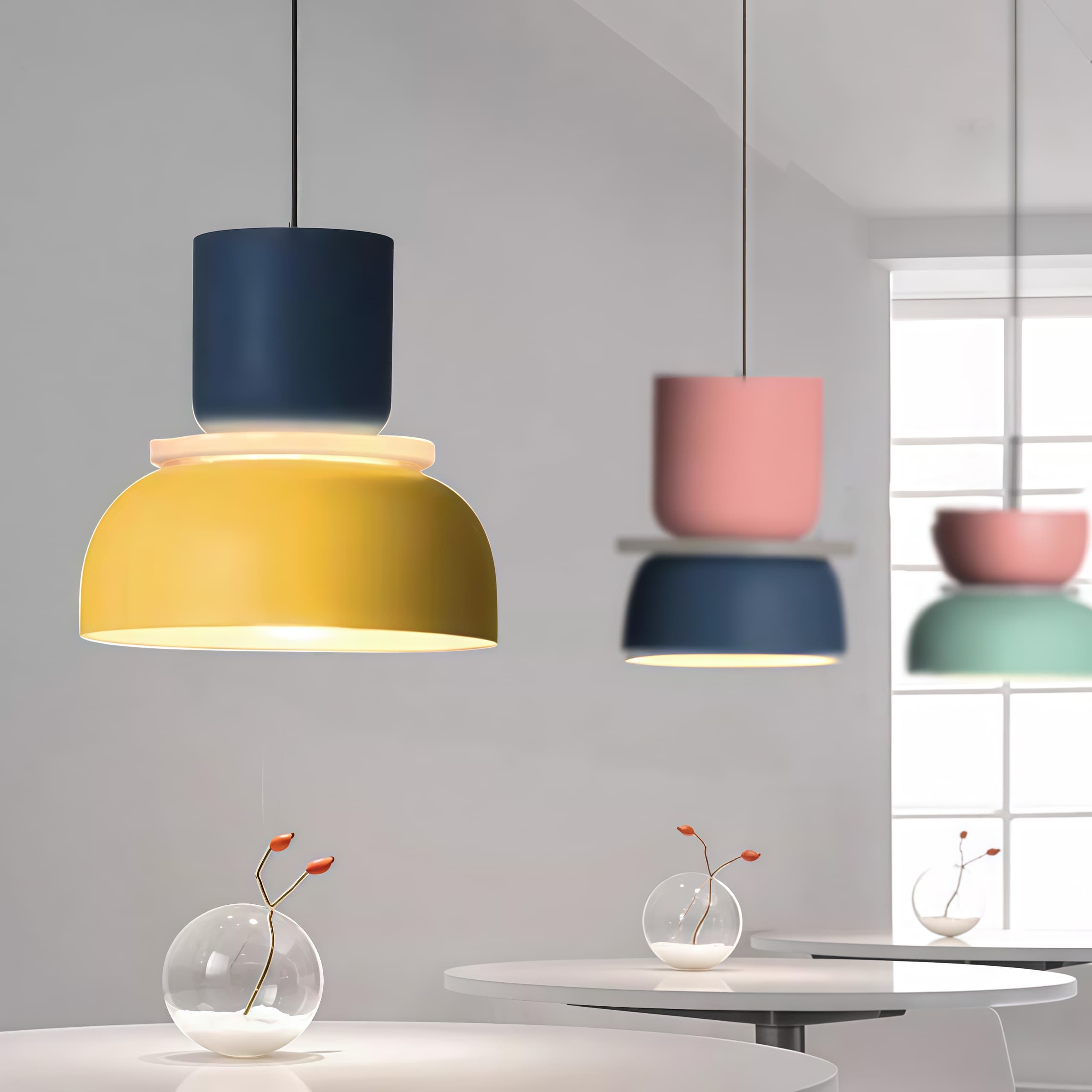 Nordic Style Macaron Pendant Light - Modern Color Block Bowl Shade Lamp