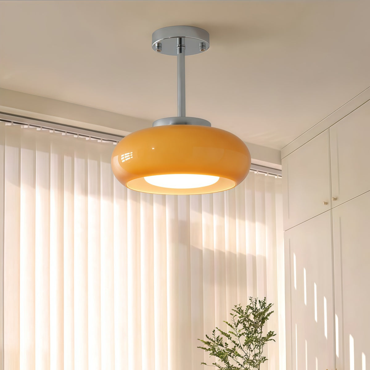 Nordic Style Bauhaus Glass Ceiling Lamp - Retro Brass Glass Disc Light