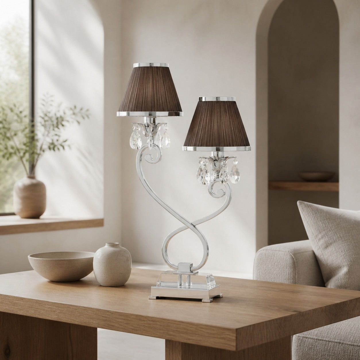 Talonis Double Table Lamp – Dual Shades and Metal Base for Bedroom and Living Room