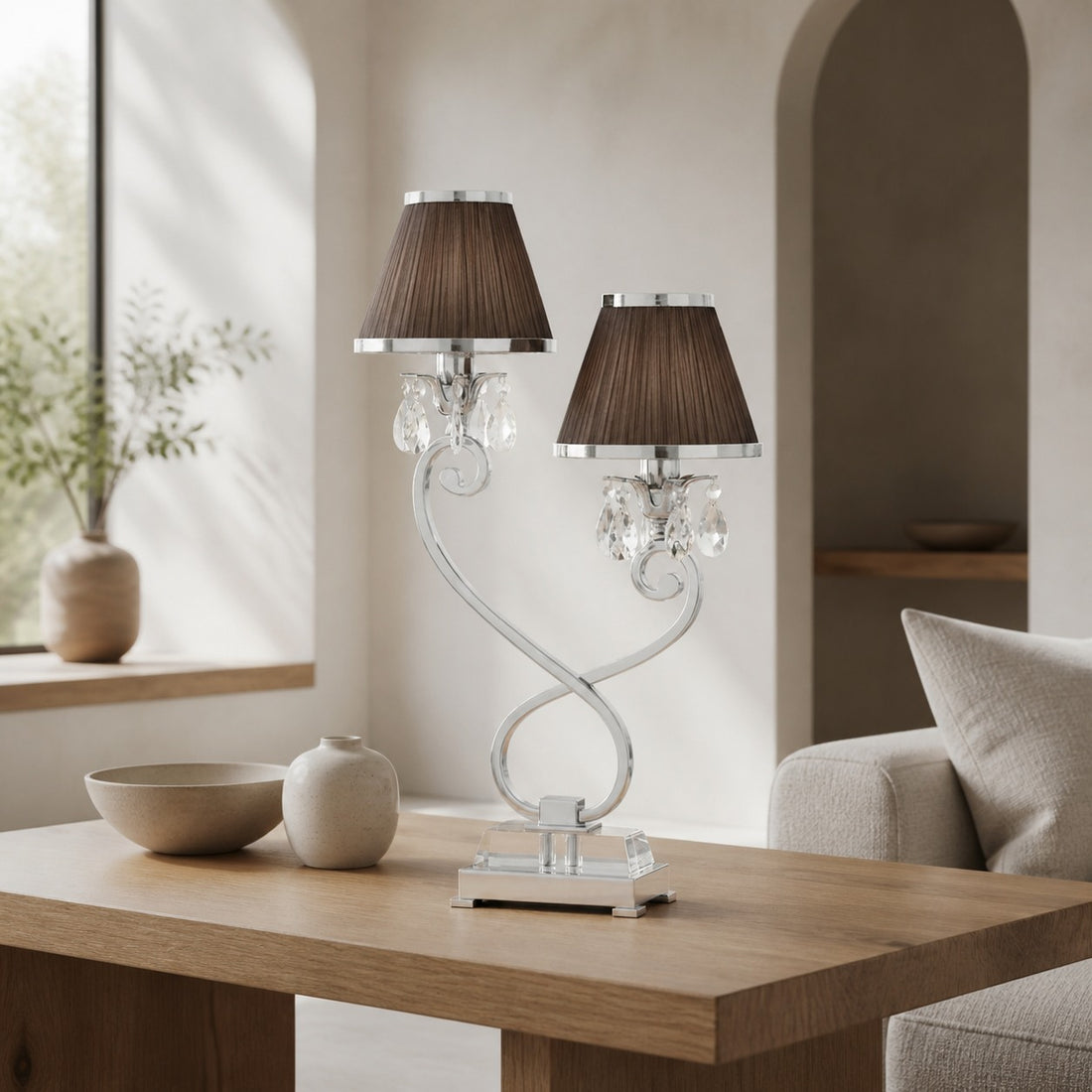 Talonis Double Table Lamp – Dual Shades and Metal Base for Bedroom and Living Room
